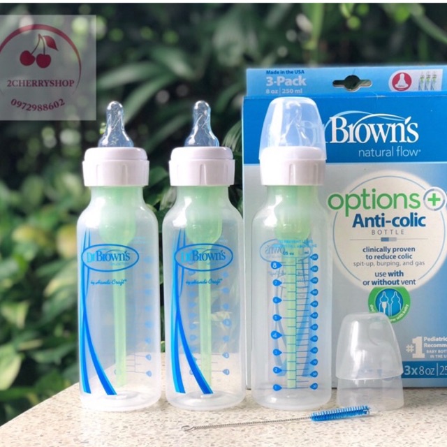 New! Set 3 bình sữa Dr Brown’s cổ hẹp OPTION PLUS (250ml)