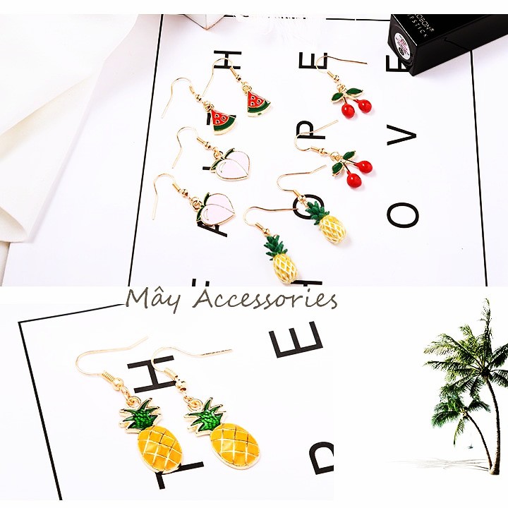 Bông tai trái cây nhiệt đới, thiết kế trái khóm kiểu khuyên tai Hàn Quốc (vàng) [Mây Collections - mùa hè rực rỡ]