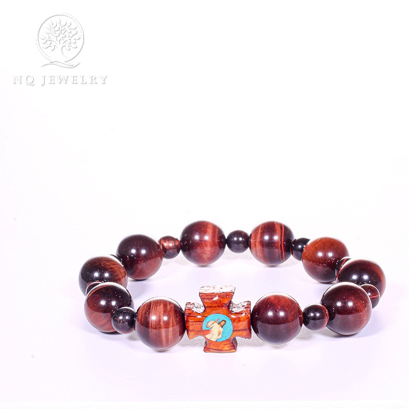 Vòng mân côi - chuỗi mân côi màu nâu đỏ phối thánh giá gỗ NQ Jewelry