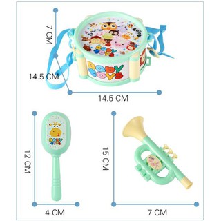 (Xanh, Hồng) Bộ 5 món đồ chơi trống, kèn cho bé