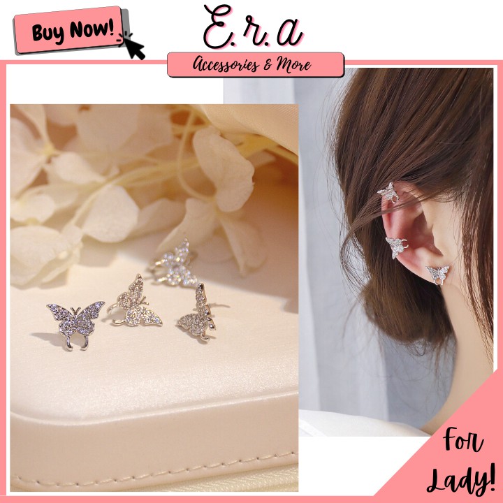 Set 3 Đôi Bông Tai Nữ Bươm Bướm Châu Bạc Cao Cấp ERASHOP 076561 - Đơn Giản, Dễ Thương, Tiện Lợi, Siêu Rẻ Đẹp