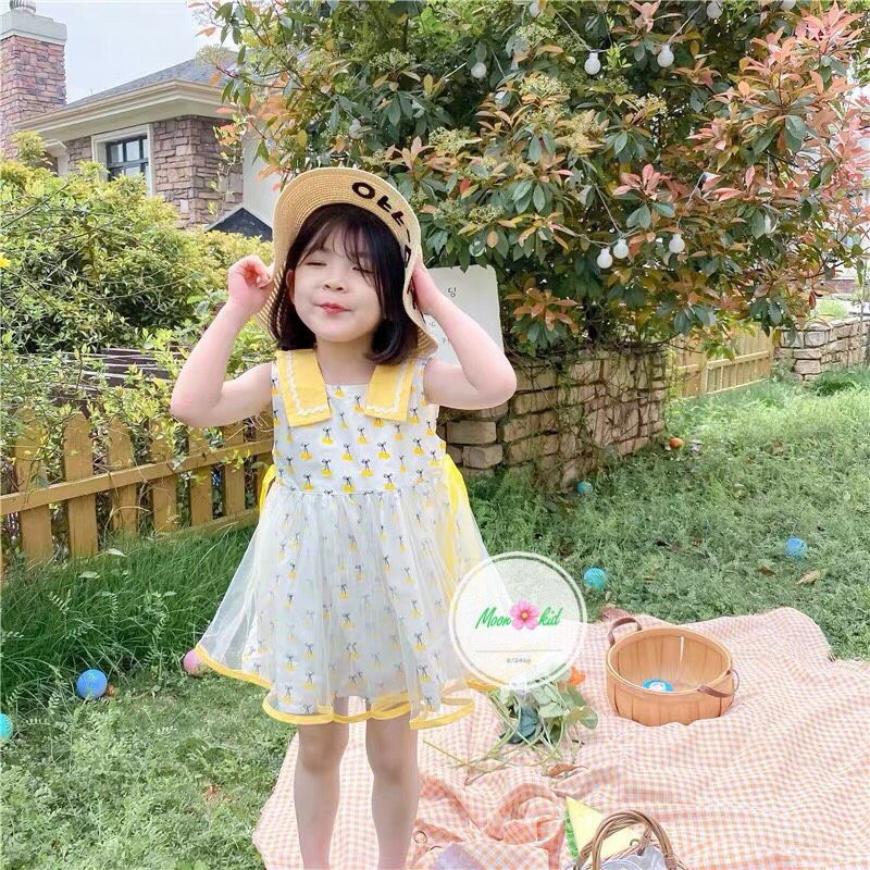 [Mã FAMAYFA2 giảm 10K đơn 50K] váy cổ vàng phối voan cho bé gái