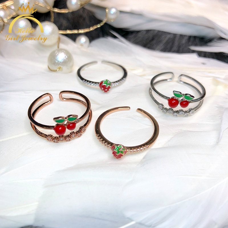 Nhẫn Hở Họa Tiết Dâu Tây / Cherry Thời Trang Sang Trọng Cho Nữ