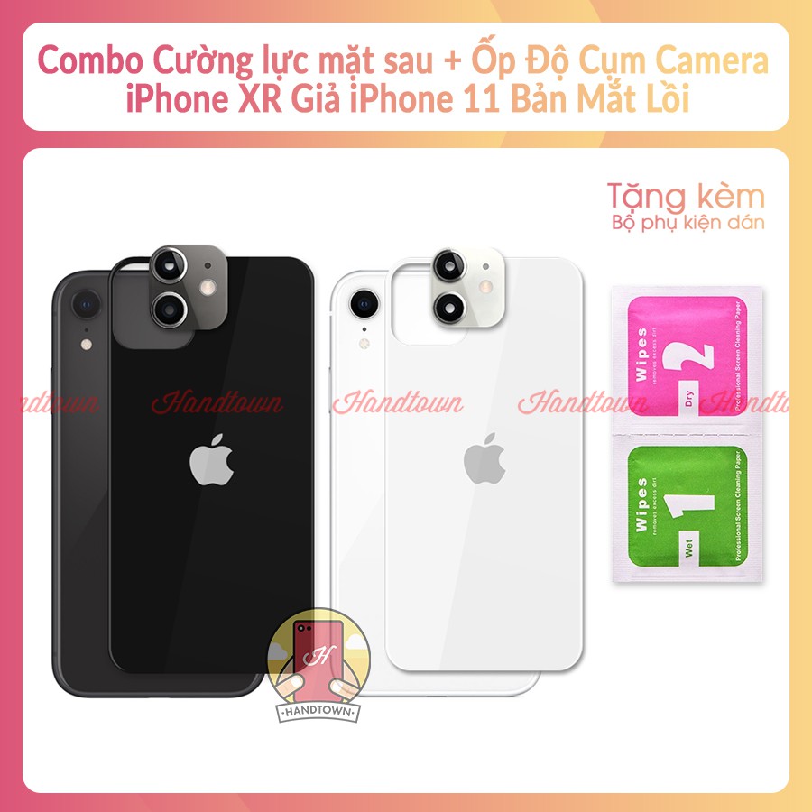 Combo Cường lực mặt sau + Ốp Độ Cụm Camera iPhone XR Giả iPhone 11 Bản Mắt Lồi Giống Thật 99%
