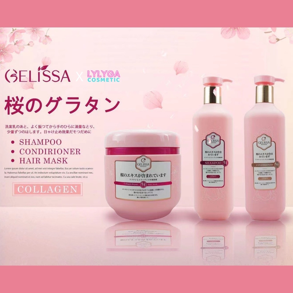 Dầu Gội Dầu Xả Kem Ủ Hấp Tóc GELISSA SAKURA 750ml 1000ml Hoa Anh Đào Nhật Bản chăm sóc tóc và phục hồi tóc hư tổn.