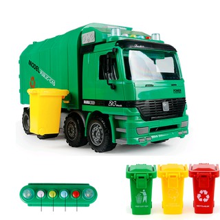 Xe chở rác đồ chơi trẻ em mô hình cỡ lớn có đèn và âm thanh xe chạy đà