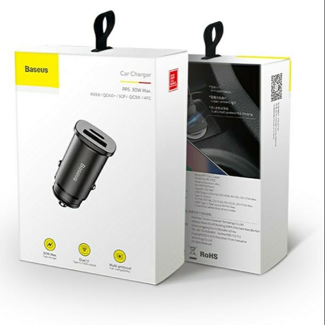 Bộ tẩu sạc nhanh đa năng dùng cho xe hơi Baseus Square Metal Type C + USB PPS hoặc Dual USB có bảo hành