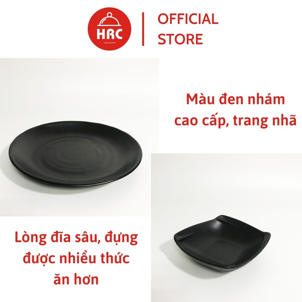 Đĩa tròn vuông lòng sâu [AN TOÀN][ĐẸP][CAO CẤP] Đĩa tròn vuông lòng sâu 100% melamine đen nhám đa dạng mẫu đủ size