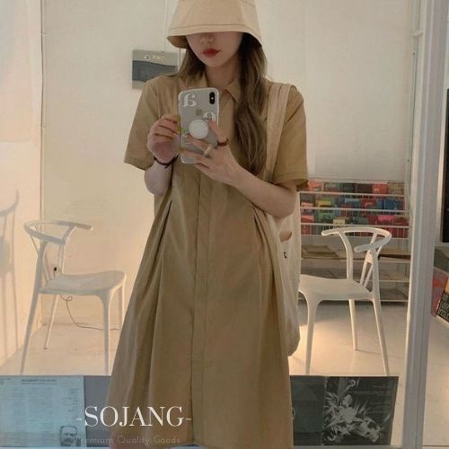 Đầm sơ mi bó eo Sojang, đầm sơ mi trắng nữ dáng suông gọn gàng, tinh tế phù hợp đi làm, đi chơi Ulzzang 21202