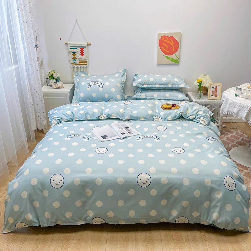 Bộ Chăn Ga Gối Poly Cottong Nhập hình chấm bi kích thước tùy chọn theo yêu cầu của khách
