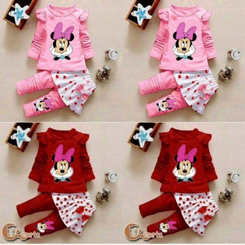 Bộ Quần Áo In Hình Chuột Mickey / Hello Kitty Đáng Yêu Cho Bé Gái