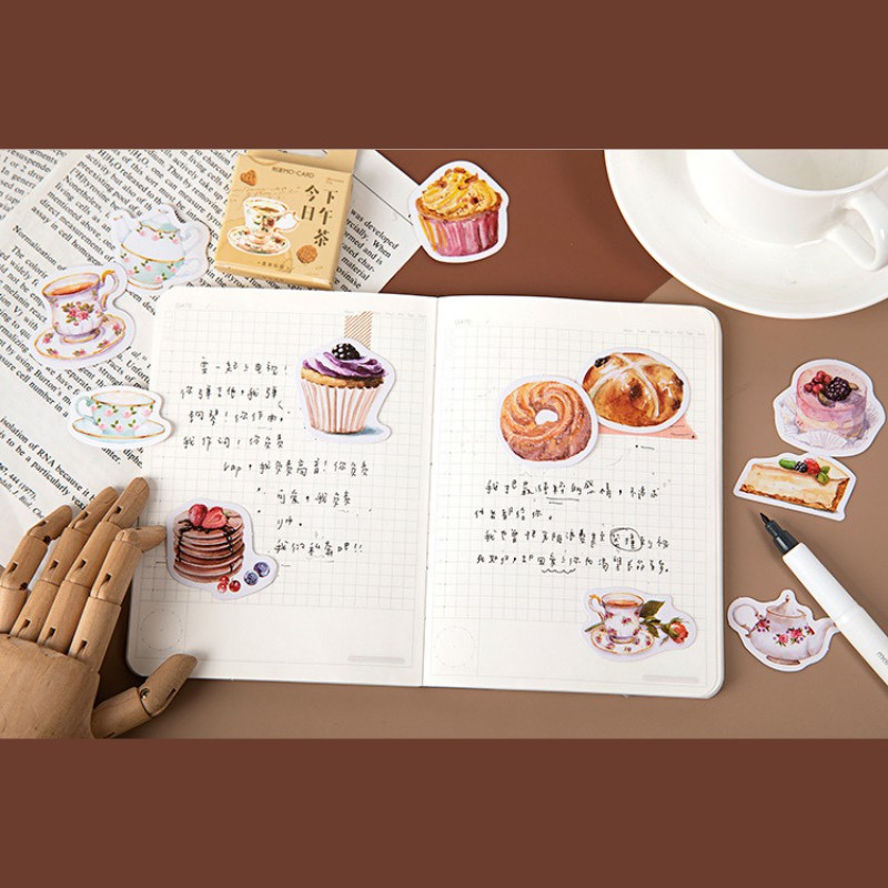 Set 23 Nhãn Dán Sticker Chủ Đề Bánh Ngọt Bàn Trà Dùng Để Trang Trí Bullet Journal Nhật Ký Take Note
