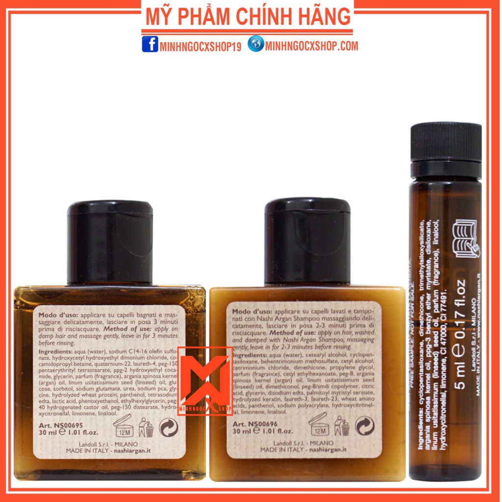 Bộ NASHI ARGAN TRAVEL kít ( dầu gội 30ml + xả 30ml + tinh dầu 5ml )