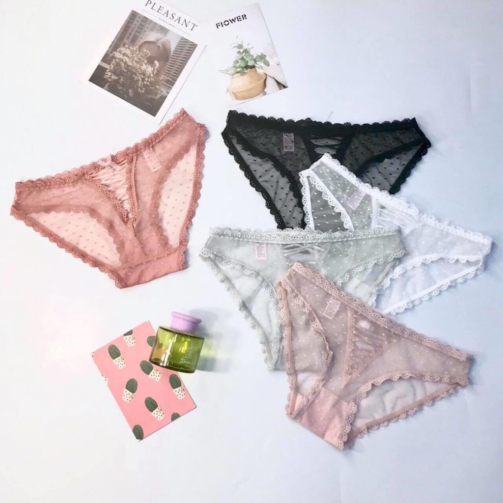 Quần lót nữ ren mỏng cao cấp, dây đan sau dễ thương, quyến rũ, gợi cảm hàng hiệu VS Pink-Đồ lót xuất khẩu QL02