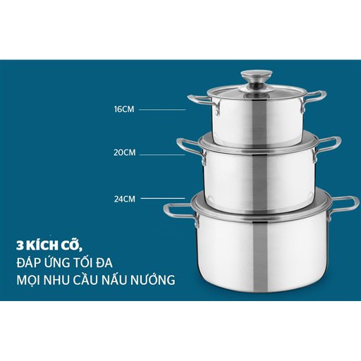 BỘ NÒI INOX SUNHOUSE SH224 dùng được bếp từ