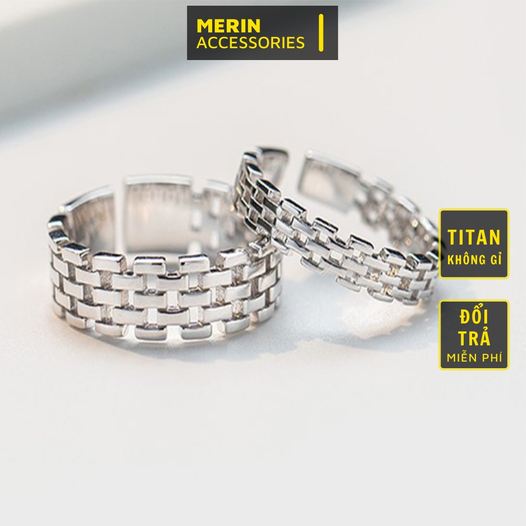 Nhẫn nam nữ tròn Merin Accessories màu bạc thời trang chất Titan đẹp đơn giản không gỉ - Nhẫn đôi Las Ring