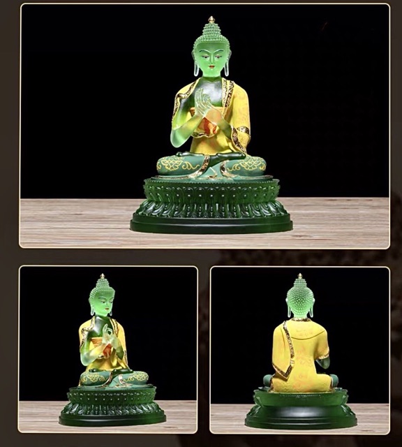 Bộ tượng Dược Sư 7 thế tay lưu ly dát vàng vẽ màu (17cm)