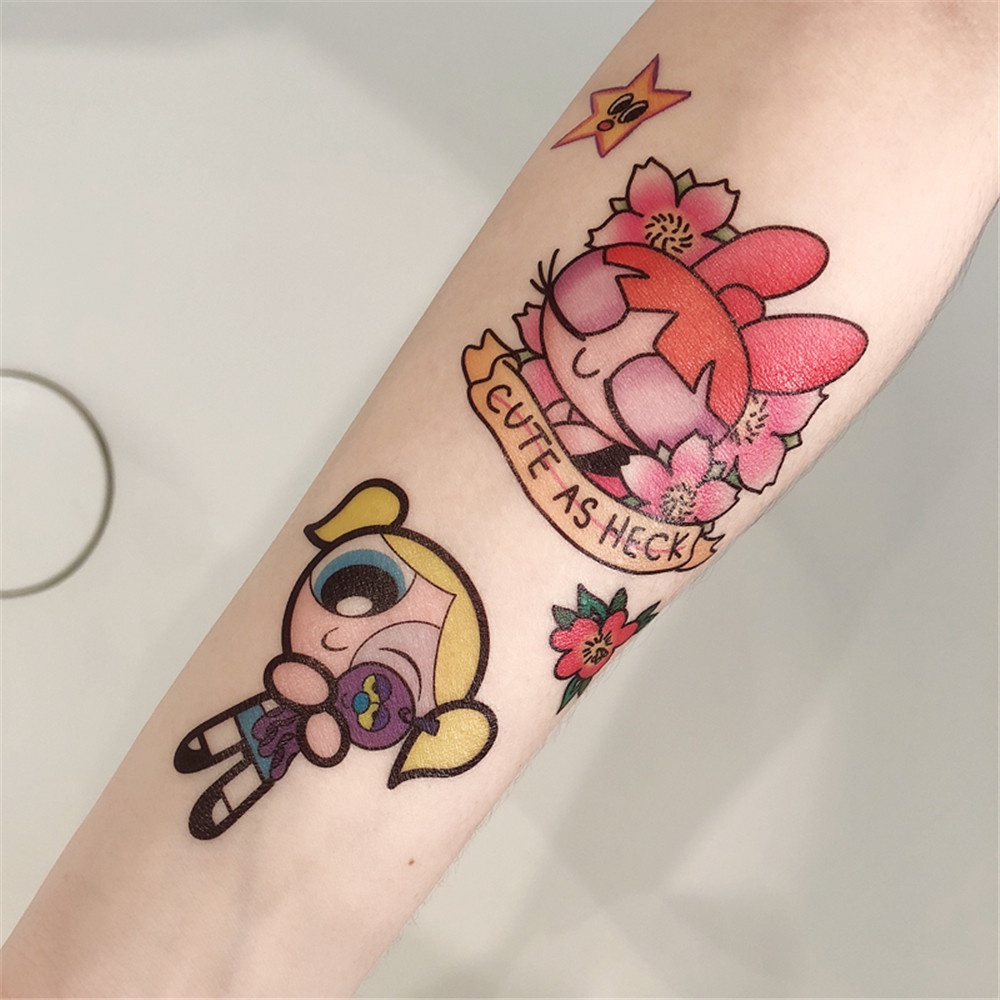 Bộ 17 Tấm Hình Xăm Dán Họa Tiết Hoạt Hình Powerpuff Girls Chống Nước Lâu Trôi Cho Nữ