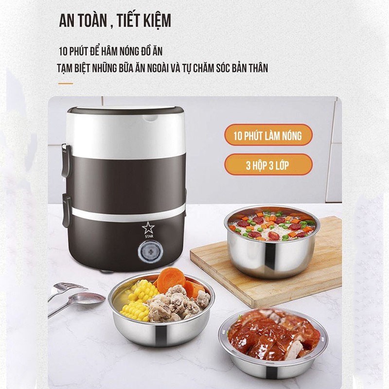 Cặp Lồng Cắm Điện 3 Tầng ruột inox Cao Cấp Giữ Nóng Thức Ăn Liên Tục TANOSA - T3A5 | BigBuy360 - bigbuy360.vn