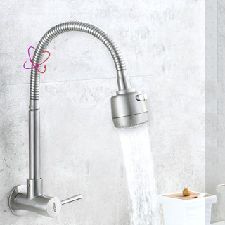 Vòi rửa chén bát đơn lạnh cắm tường inox 304 xoay 360 độ (vòi bếp, vòi rửa bát ) 6019