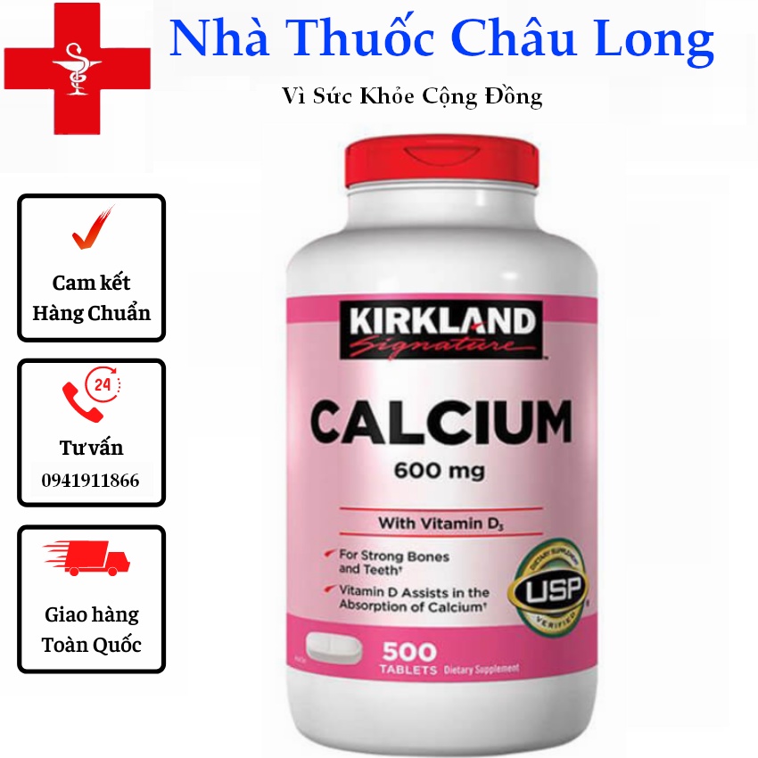 Viên Uống Calcium 600mg + D3 Của Kirkland 500 viên - Canxi Kirkland