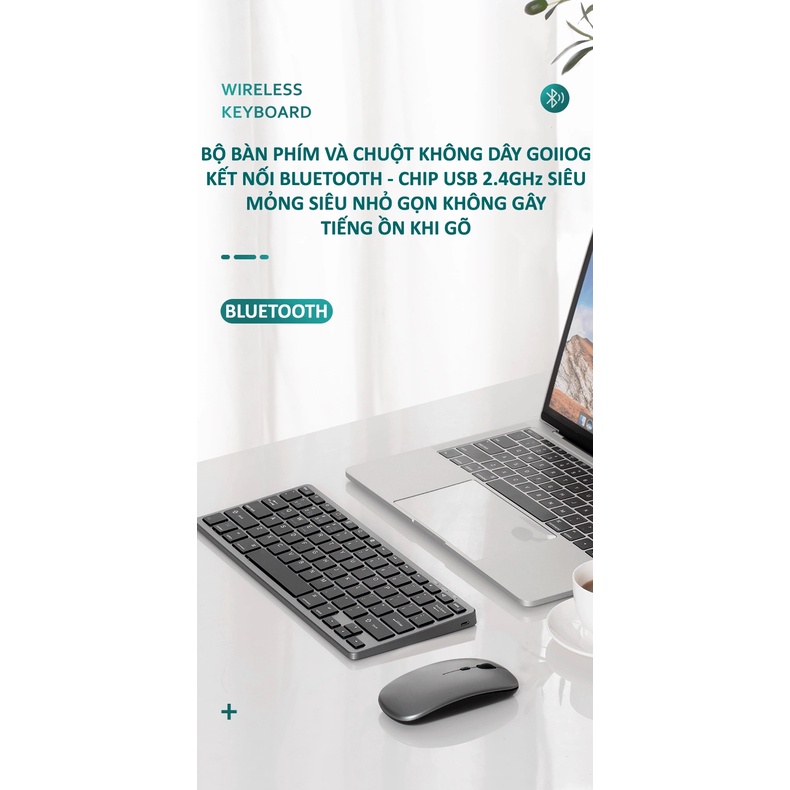 Bộ bàn phím và chuột không dây KB-178 GOIIOG kết nối BLUETOOTH - CHIP USB 2.4GHz siêu mỏng siêu nhỏ gọn không gây tiếng