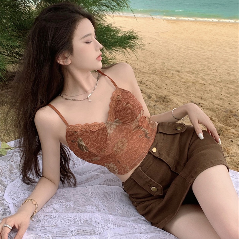 Áo Hai Dây Cổ Chữ V Phối Ren Xinh Xắn Thời Trang Dành Cho Nữ