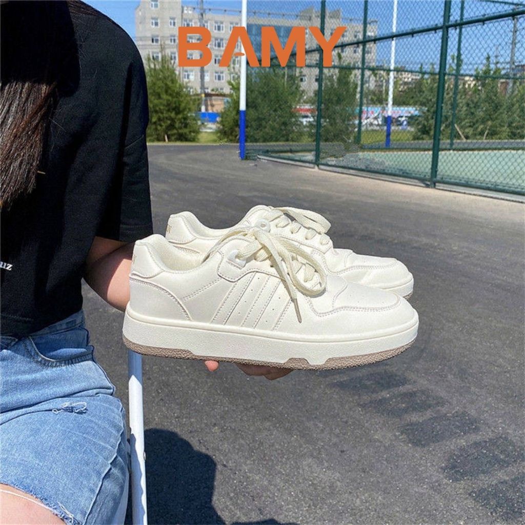 Giày thể thao Sneaker nữ trắng đế bằng phong cách RETRO, Giày nữ BAMY đế bánh mì dáng basic cao 3 phân