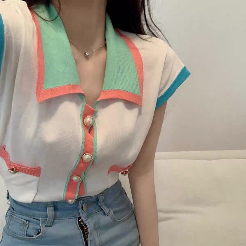 PinkDaisy Hàn Quốc Dongdaemun dệt kim ngắn tay nữ 2021