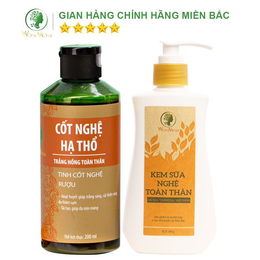 [ Giảm 50K - Đơn 479K ] Bộ trắng body, sạch thâm rạn sau sinh Wonmom ( 1 Kem sữa nghệ toàn thân + 1 Cốt nghệ )