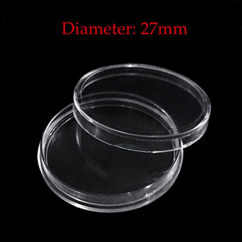 100pcs 27mm Plastic Clear Round Cases Coin Storage Capsules Holder Container+Box