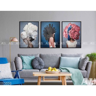 Bộ 3 tranh cô gái và hoa