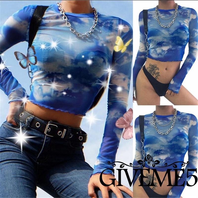[Mã FASHIONT4WA2 giảm 10K đơn 50K] Áo crop top xuyên thấu phong cách quyến rũ dành cho nữ | BigBuy360 - bigbuy360.vn