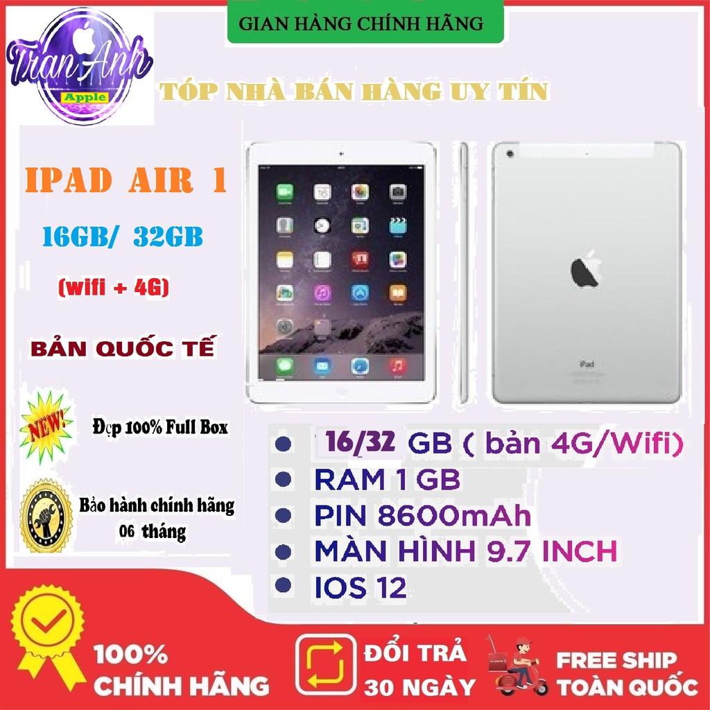Máy tính bảng Apple iPad Air 1 (4G/WIFI) chính hãng APPLE – BH 6 tháng, Khuyến Mãi: Tặng bộ sạc 12W | BigBuy360 - bigbuy360.vn