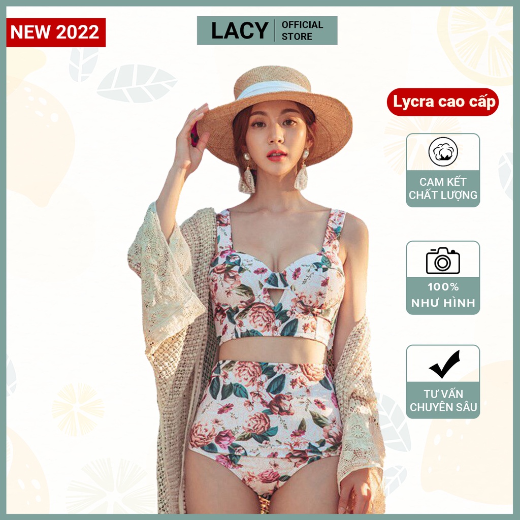 Bikibi đi biển đồ bơi nữ áo bra có gọng đệm ngực quần cạp cao khe bụng khuyết điểm chất liệu Lycra cao cấp B002 LACY