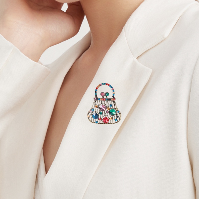 Trâm Cài Áo Hình Túi Xách Đính Đá Pha Lê 2 Màu Thời Trang Cổ Điển Cho Nữ