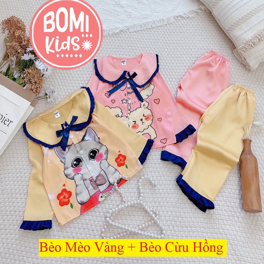 [ 6KG - 18KG ] Đồ Bộ Bé Gái Mặc Nhà dài tay cao cấp Pijama Lụa 3D Cao Cấp Cho Bé