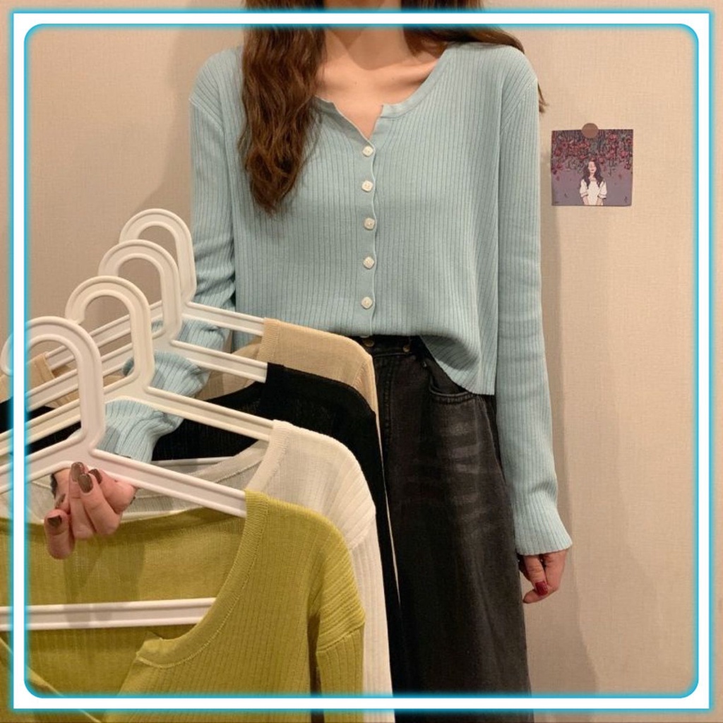 Áo Khoác Cardigan nữ tay dài cúc vuông cá tính khác lạ hàn quốc