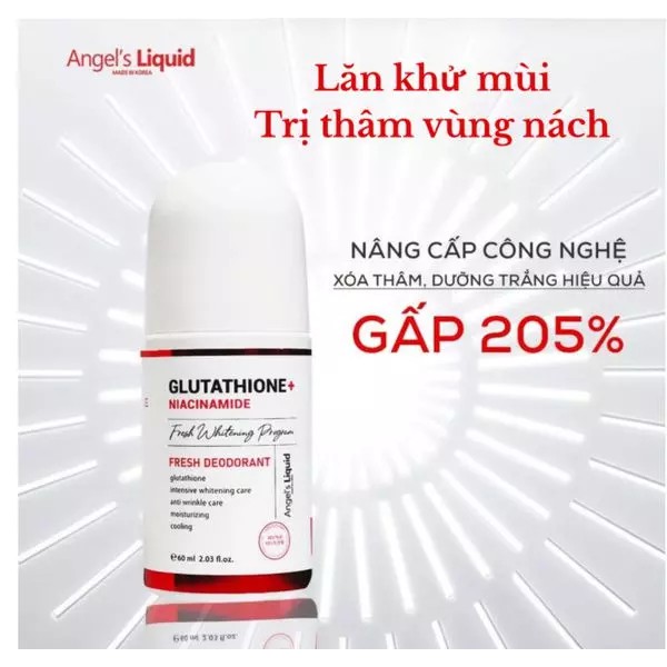 Lăn Khử Mùi Mờ Thâm, Dưỡng Trắng Da Angel's Liquid Glutathione+ Niacinamide Fresh Deodorant 60ml