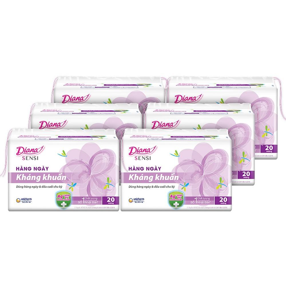 Combo 6 gói băng vệ sinh Diana hàng ngày kháng khuẩn gói 20 miếng