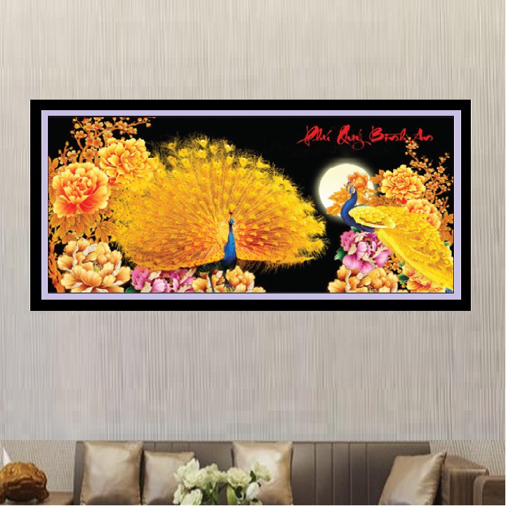 Tranh thêu chữ thập Phú Quý Bình An Chim Công - Tranh Thêu 3D LV3101