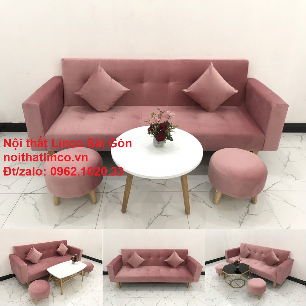 ghế sofa giường giá rẻ (TP.HCM) | Salong sopha màu hồng phấn đẹp phòng khách | Nội Thất Linco Sài Gòn