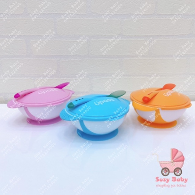 BÁT ĂN DẶM CHỐNG ĐỔ KÈM THÌA BÁO NÓNG UPASS UP5001W, Suzy baby