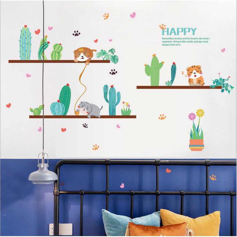 Decal Dán Tường Hình Xương Rồng - Trang Trí Decor Phòng Ngủ - Trang Trí Dán Tường Phòng Khách - Min STORE