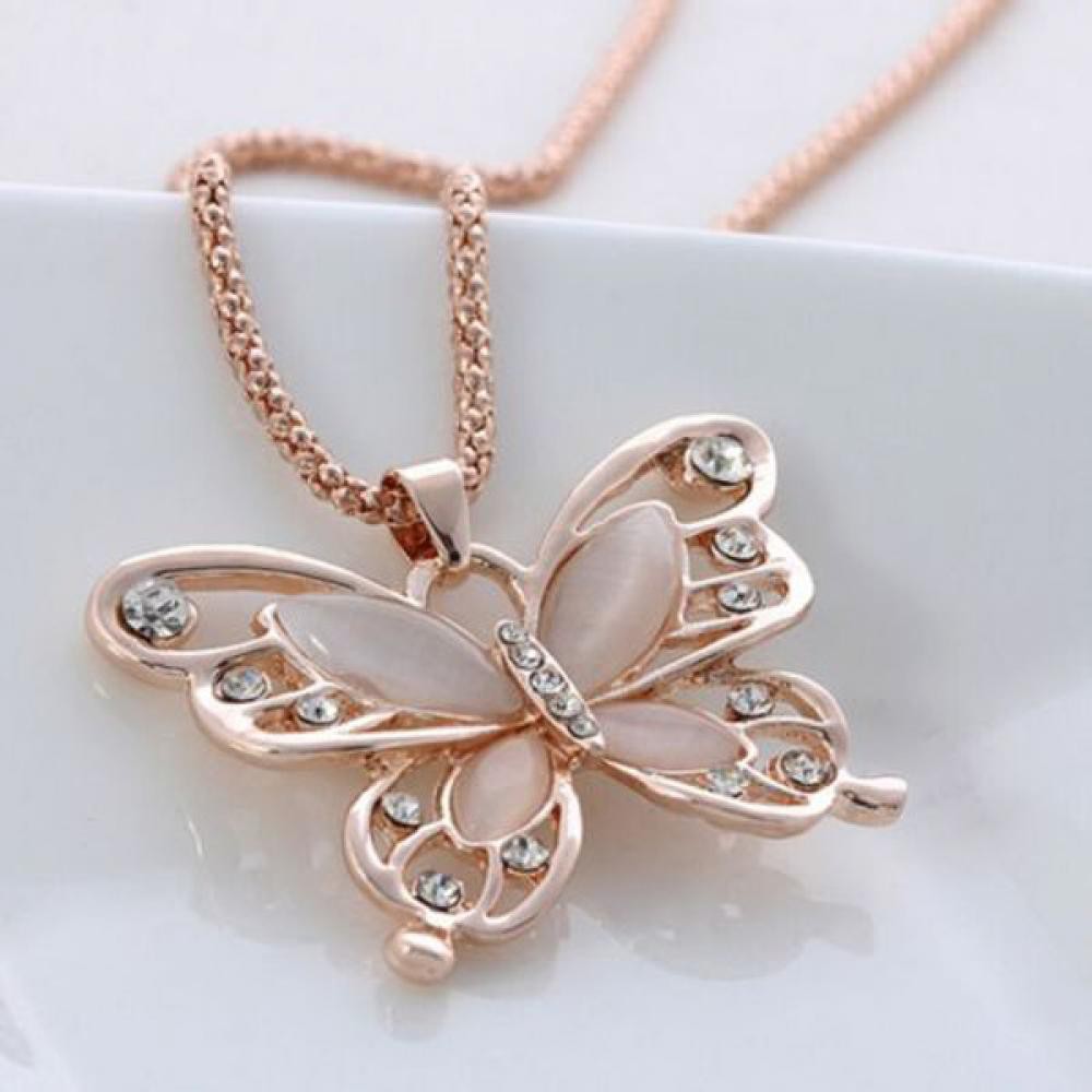 Dây chuyền mặt bướm mạ vàng đính đá Opal CZ