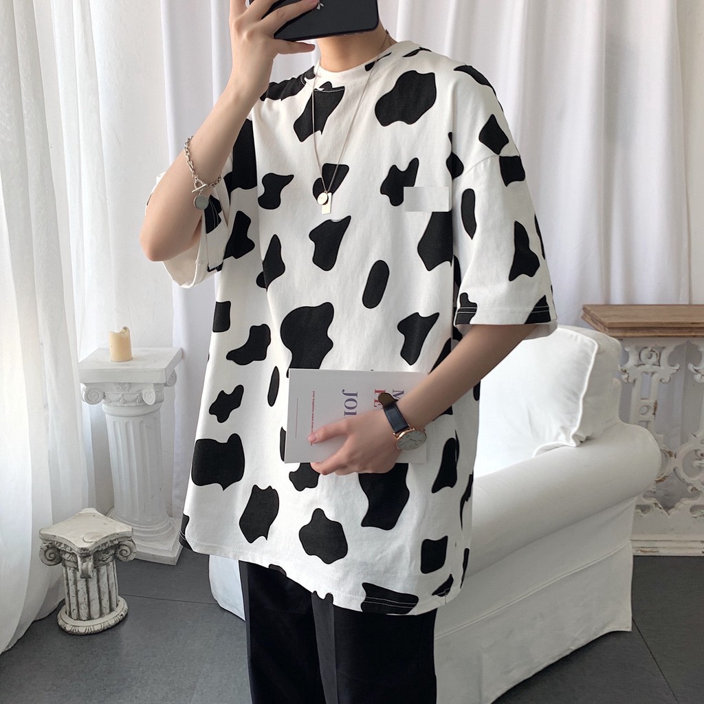 Áo phông trơn bò sữa unisex - Thun dáng rộng bigsize form giấu quần họa tiết loang màu nam nữ Ulzzang HOT