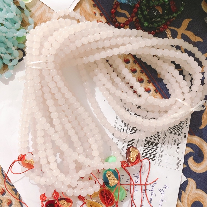 Tràng Hạt Đá Xanh, Trắng Ngọc Cao Cấp 108 Hạt 10li Mặt Phật Bà Quan Âm Dùng Niệm Phật