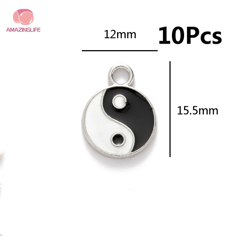 Bộ 10 Mặt Vòng cổ Hợp Kim Hình Bát Quái Màu Trắng Đen Phong Cách Vintage Thời Trang