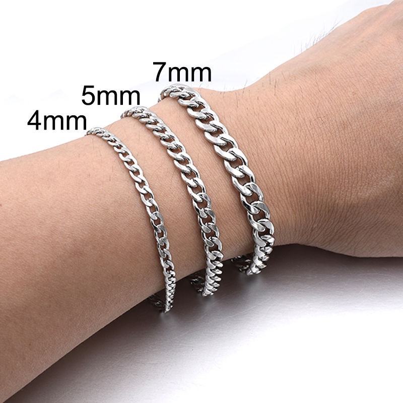 Vòng Tay Dạng Dây Xích 4-8mm Bằng Thép Không Gỉ Màu Bạc 18cm Cho Cặp Đôi