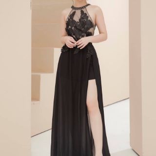 ĐẦM MAXI CỔ YẾM ĐÍNH HOA 3D